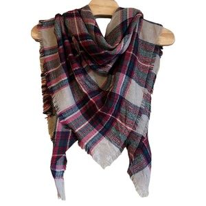 Eclipse women’s plaid‎ scarf wrap square fringe